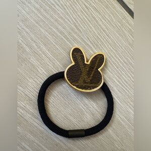 New upcycled Louis Vuitton Black Hair Tie with Gold Bunny Charm